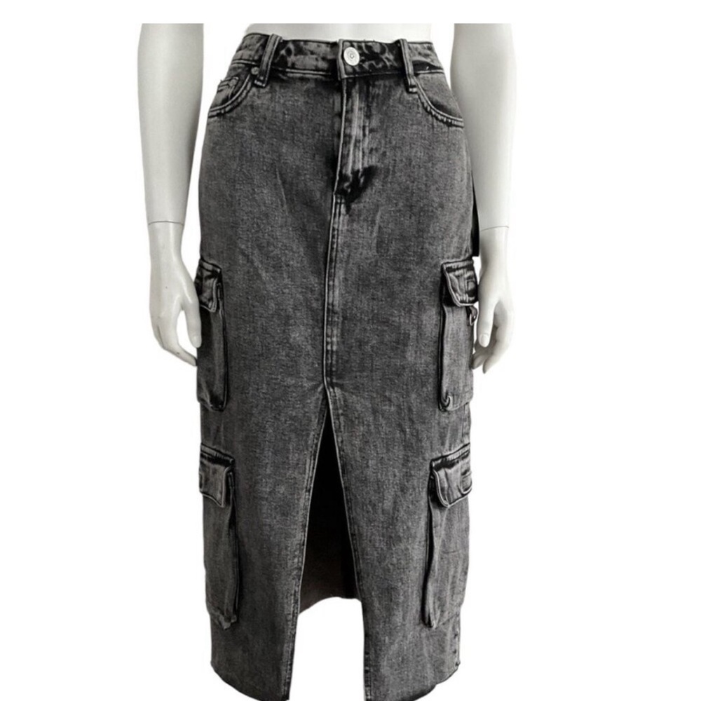 True Religion Urban Outfitters Denim Cargo MIDI Slit Skirt